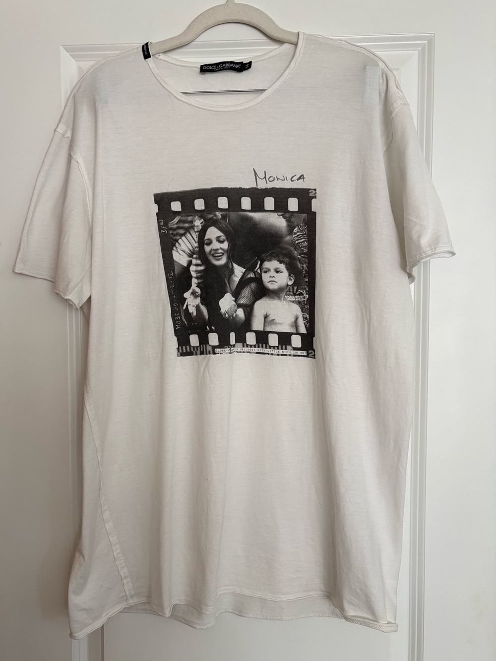 VTG Y2K Dolce & Gabbana “Monica Bellucci” White Tee Black Film-Strip Photo Print
